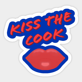 Kiss The Cook Red Lips (Royal Blue Background) Sticker